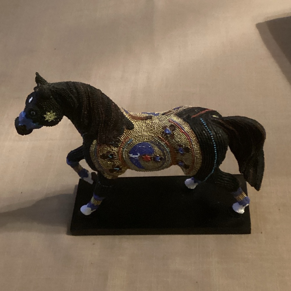 Artistic Beaded Horse Sculpture - Black and Gold